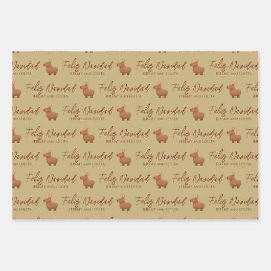 Feuille De Papier Cadeau Funny Capybara Reindeer Noël (Devant 3)