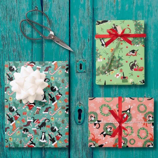 Feuille De Papier Cadeau Funny Cat Holiday Trio