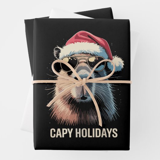 Feuille De Papier Cadeau Funny Christmas Capy Holidays Xmas Capybara (En situation)