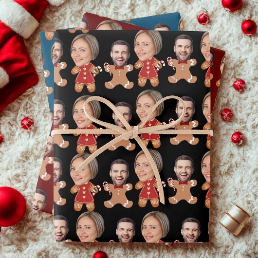 Feuille De Papier Cadeau Funny Custom Face Gingerbread Couple