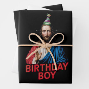 Feuille De Papier Cadeau Funny Noël Jésus Enfant d'anniversaire