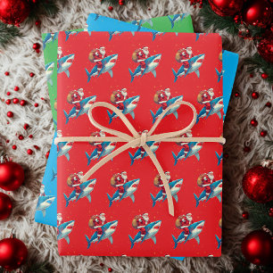 Feuille De Papier Cadeau Funny Père Noël équitation requin cadeau de Noël