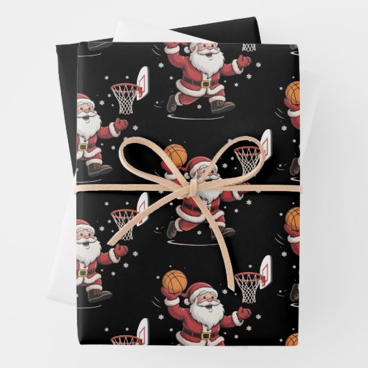 Feuille De Papier Cadeau Funny Santa Playing Basketball Christmas Gift Xmas (En situation)