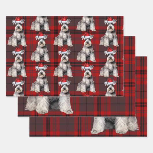 Feuille De Papier Cadeau Funny Schnauzer Christmas Dog Holiday Plaid (Lot)