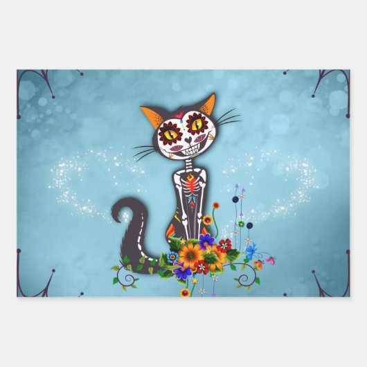 Feuille De Papier Cadeau Funny sugar skeleton cat (Devant 2)