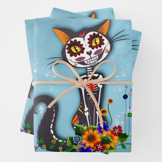 Feuille De Papier Cadeau Funny sugar skeleton cat (En situation)