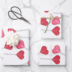 Feuille De Papier Cadeau Funny Valentine Red Heart Motif Lollipop