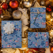 Feuille De Papier Cadeau Funny Woodland Friends Blue Winter Forest Pattern