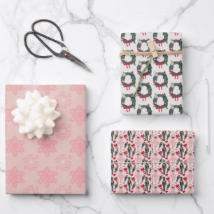 Feuille De Papier Cadeau Fuseau de neige rose de Noël de vacances