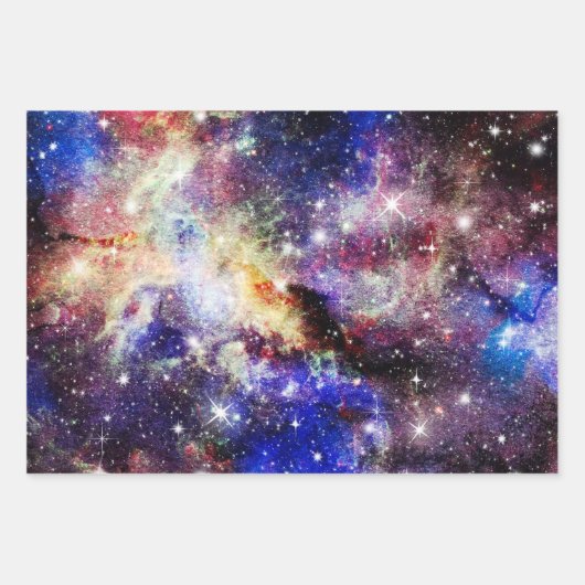 Feuille De Papier Cadeau Galaxie, Univers, Étoiles, Motif cadeau spatial (Devant)