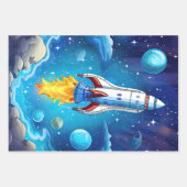 Feuille De Papier Cadeau Galaxy Astronaut Navette spatiale Rocketship Anniv (Devant 2)