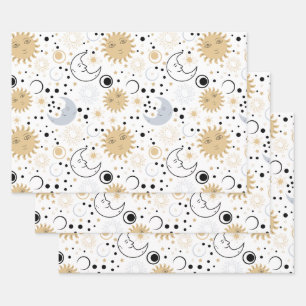 Feuille De Papier Cadeau Galaxy Lover Starry Sky Sun Demi Moon Sketch Style