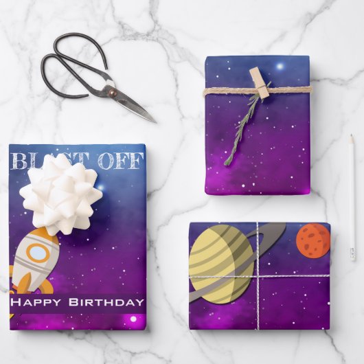 Feuille De Papier Cadeau Galaxy Space Fête d'anniversaire à thème (Recto)