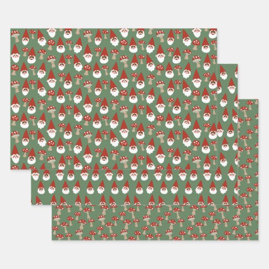 Feuille De Papier Cadeau Gamme d'enveloppes cadeau vert Gnomes et Champigno (Lot)