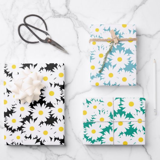 Feuille De Papier Cadeau Gamme Negative Space Daisies (Recto)