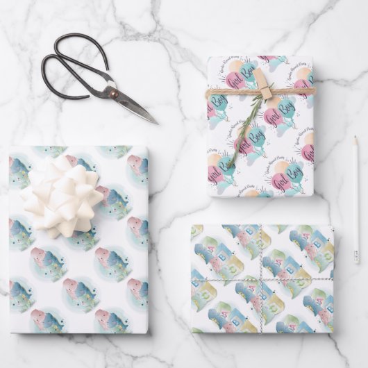 Feuille De Papier Cadeau Garçon ou fille avec bébé Dinosaures  (Recto)