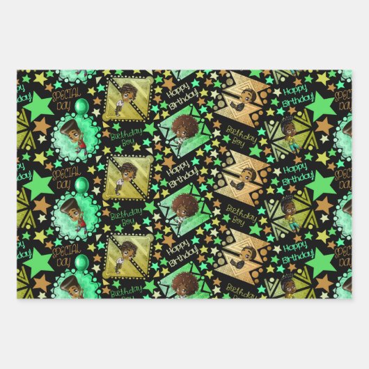 Feuille De Papier Cadeau Garçons africains américains (Devant)