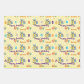 Feuille De Papier Cadeau Garçons Anniversaire Ajouter Nom & Âge Ballons Cad (Devant)