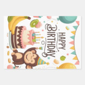 Feuille De Papier Cadeau Gâteau d'anniversaire joyeux singe mignon (Devant 2)