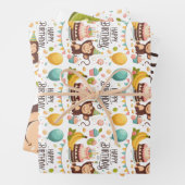 Feuille De Papier Cadeau Gâteau d'anniversaire joyeux singe mignon (En situation)