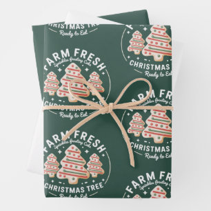 Feuille De Papier Cadeau Gâteau d'arbre de Noël frais de la ferme Fêtes de 
