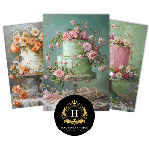 Feuille De Papier Cadeau Gâteau de mariage floral vintage découpage de boul