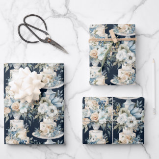 Feuille De Papier Cadeau Gâteaux Et Fleurs De Mariage Élégants