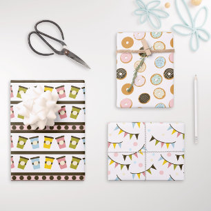 Feuille De Papier Cadeau Gâteaux et Guirlandes Pâtisserie Pastel Anniversai