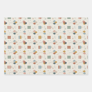 Feuille De Papier Cadeau Gâteaux pastel, ballons et confettis Scandi