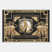 Feuille De Papier Cadeau Gatsby or Flappers noir retro 1920's decoupage (Devant 3)