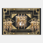 Feuille De Papier Cadeau Gatsby or Flappers noir retro 1920's decoupage (Devant)