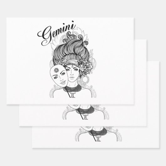 Feuille De Papier Cadeau Gemini Zodiac Design (Lot)