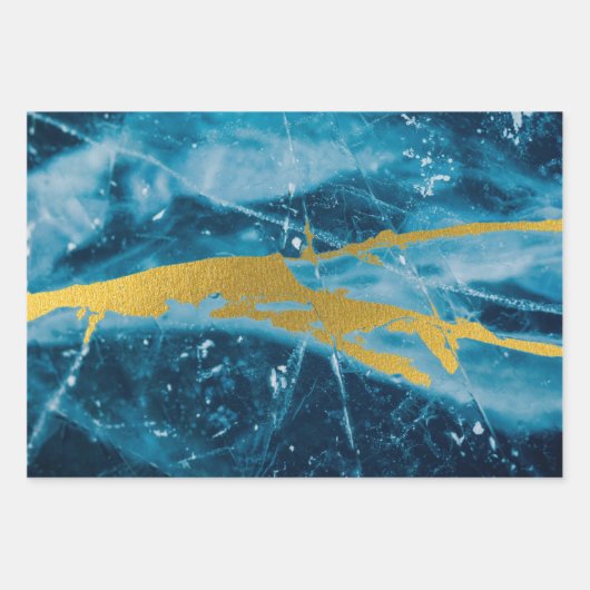 Feuille De Papier Cadeau Géode Agate Gemstone Blue et Gold (Devant 3)