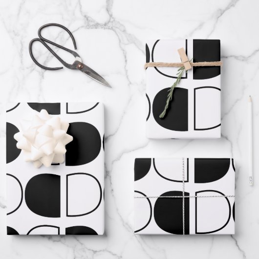 Feuille De Papier Cadeau Geometric Black and White Half Circle (Recto)