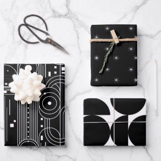 Feuille De Papier Cadeau Géométrie Bauhaus noir et blanc - minimaliste