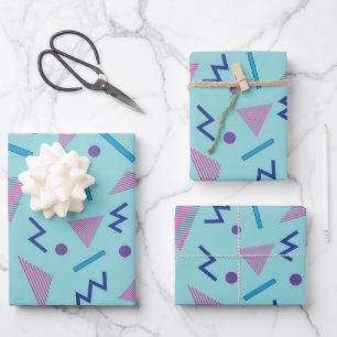 Feuille De Papier Cadeau Géométrique bleu style Memphis 80s 90s