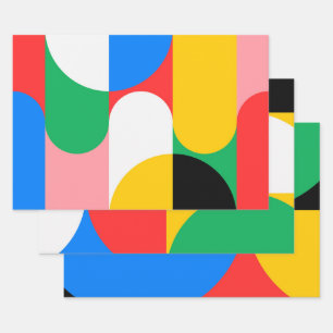Feuille De Papier Cadeau Géométrique Colorful Moderne Chic Cool 3 pièces