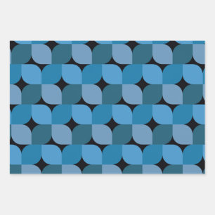 Feuille De Papier Cadeau Géométrique Modernité du milieu du siècle en bleu