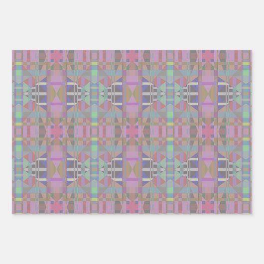 Feuille De Papier Cadeau Géométrique vert violet rose (Devant)
