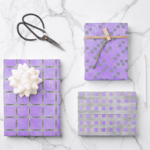 Feuille De Papier Cadeau Géométrique violet et gris