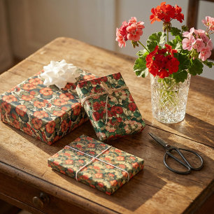 Feuille De Papier Cadeau Geraniums Art Nouveau des années 1920 - Floral Vin
