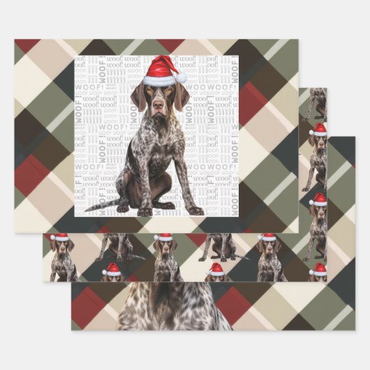 Feuille De Papier Cadeau German Shorthair Pointer Christmas Dog Plaid (Lot)
