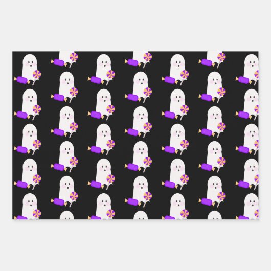 Feuille De Papier Cadeau Ghost mignon violet orange Halloween Ghoul (Devant 3)