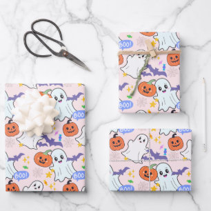 Feuille De Papier Cadeau Ghosts mignons avec Halloween Citrouille