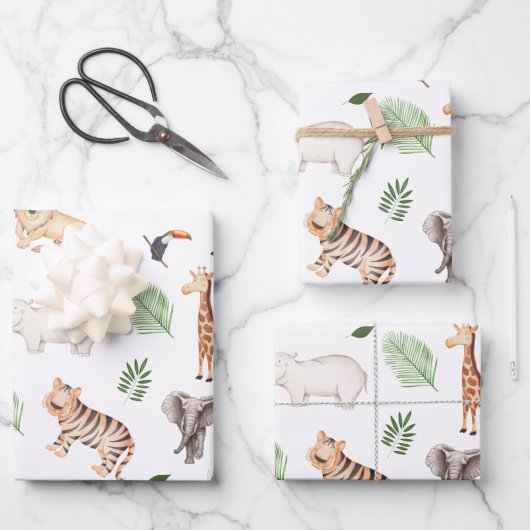 Feuille De Papier Cadeau gibier Animal With Jungle Tree (Recto)