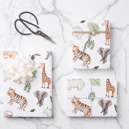 Feuille De Papier Cadeau gibier Animal With Jungle Tree (Recto)