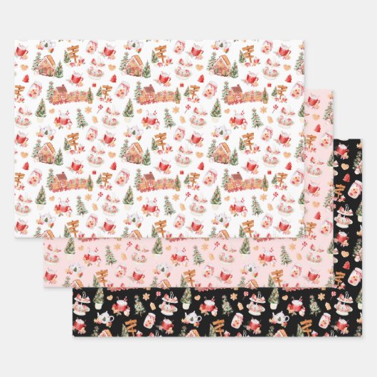 Feuille De Papier Cadeau Gingerbread de Noël Rouge (Lot)