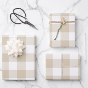 Feuille De Papier Cadeau Gingham à carreaux beige sable neutre de ferme
