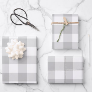 Feuille De Papier Cadeau Gingham à carreaux gris blanc neutre de ferme