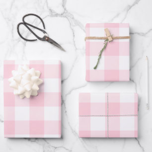 Feuille De Papier Cadeau Gingham à carreaux rose et blanc